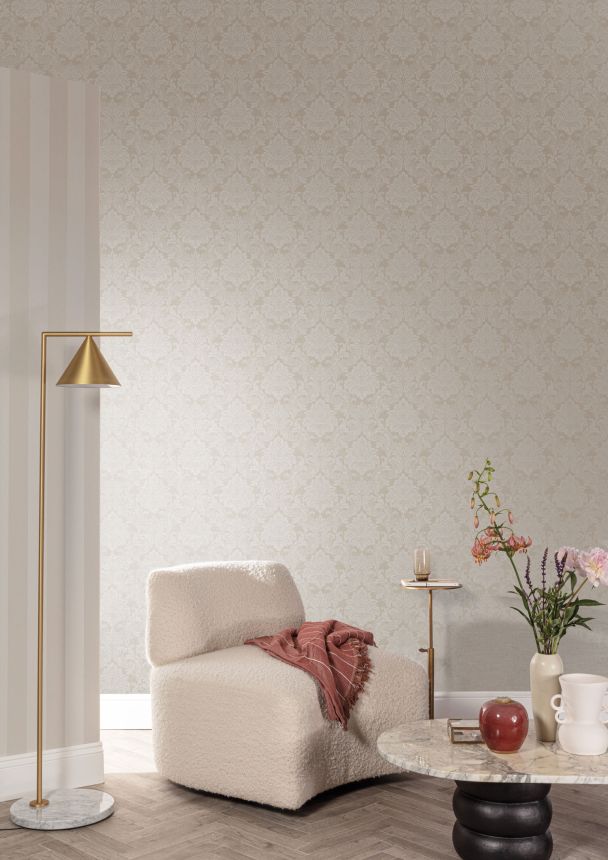 Beige striped wallpaper, OTH401, Othello, Zoom by Masureel